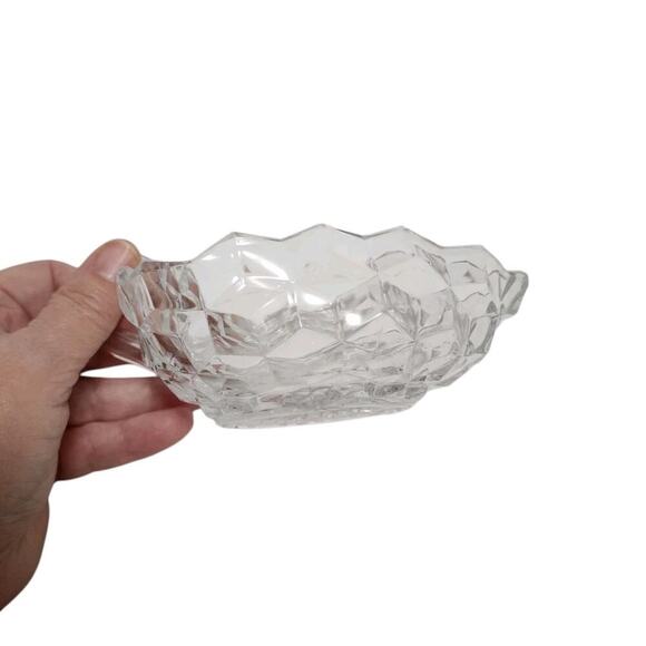 Vtg Fostoria American Clear Triangle Square Shape 5" Nappy Bowl With Handle - Picture 6 of 7